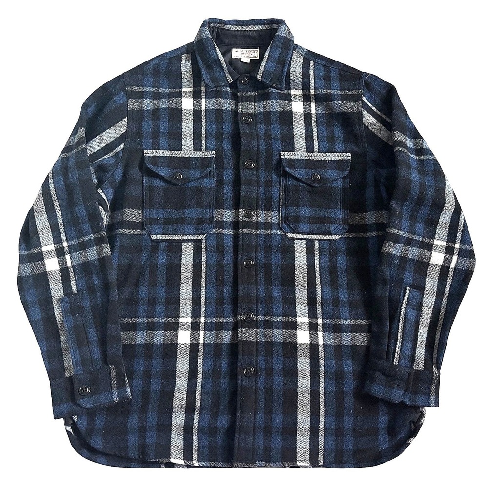 Wallace & Barnes CPO Wool Flannel Shacket Men Large Blue Black Plaid Heavyweight